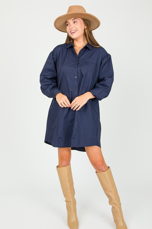 Poplin Shirt Dress, Navy