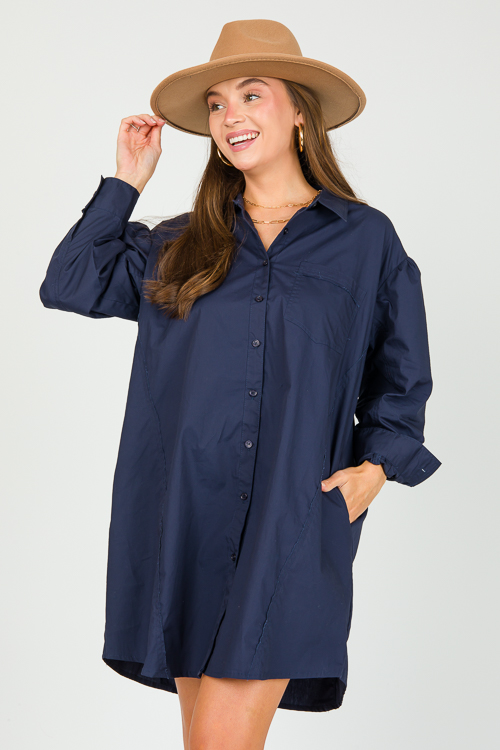 Poplin Shirt Dress, Navy