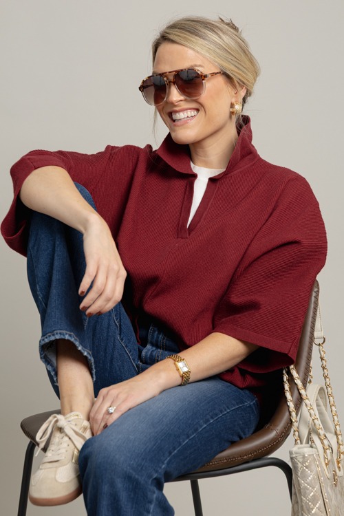 Ashton Collared Sweater, Burgundy