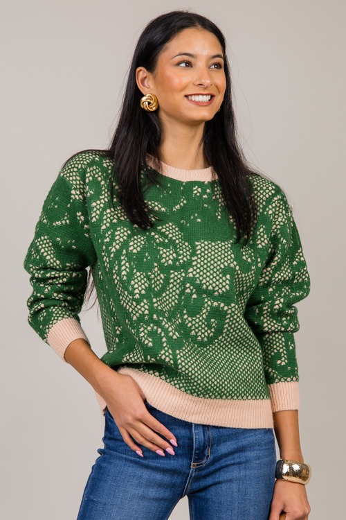 Jenn Pattern Sweater, Green Taupe