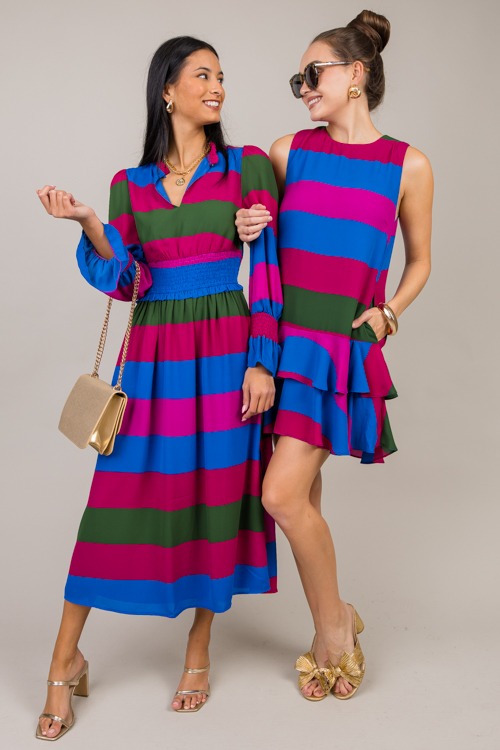 Maley Stripe Dress, Magenta Multi