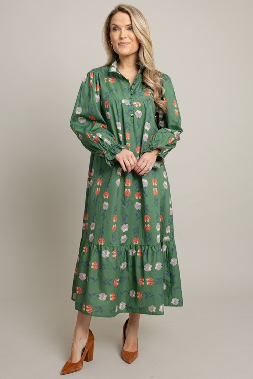 Marissa Floral Midi, Green Mix