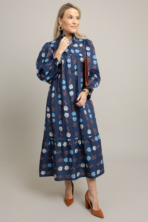 Marissa Floral Midi, Navy Mix
