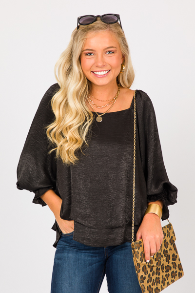 Layered Satin Top, Black