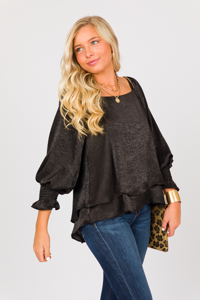 Layered Satin Top, Black
