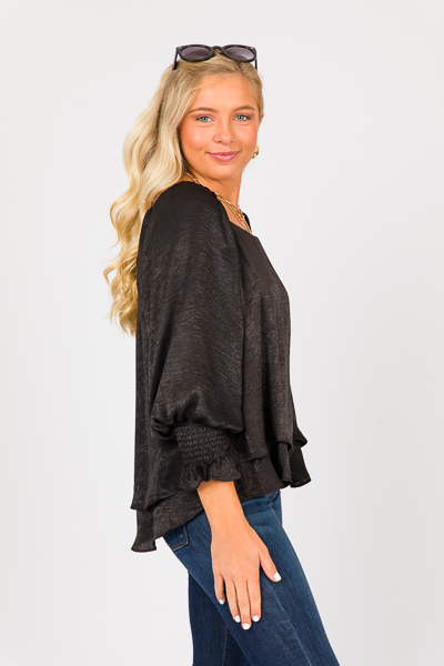 Layered Satin Top, Black