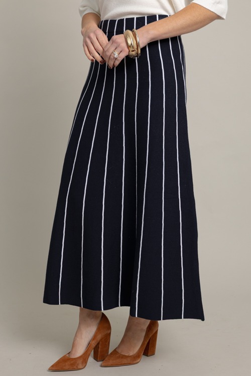 Striped Sweater Skirt, Navy/Ivory