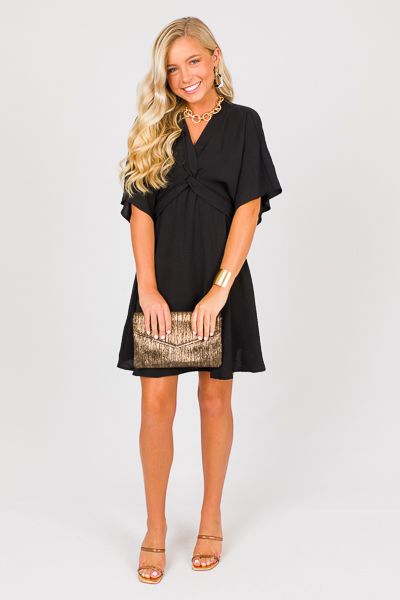 Knotted V-Neck Dress, Black