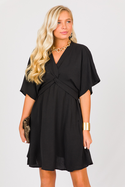 Knotted V-Neck Dress, Black