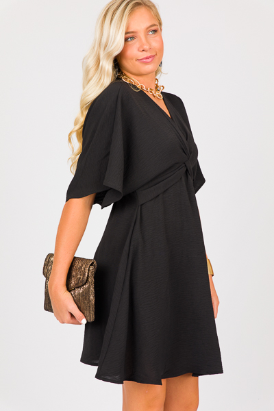 Knotted V-Neck Dress, Black