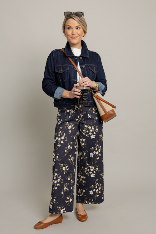 Floral Patch Pocket Pants, Navy