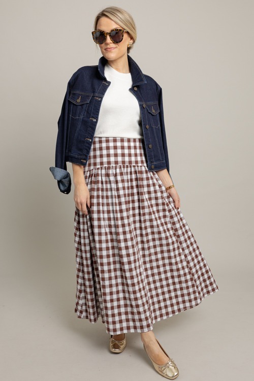 Gingham Check Maxi Skirt, Brown - 1007-84p.jpg