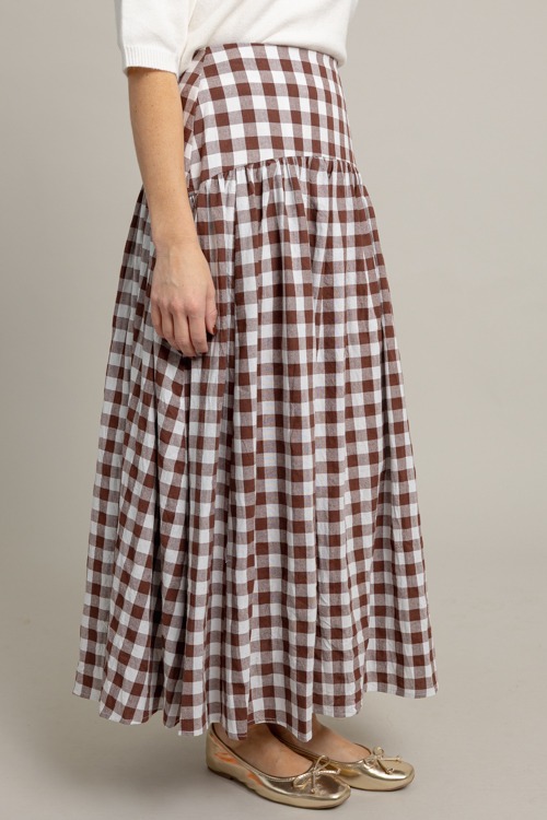 Gingham Check Maxi Skirt, Brown - 1007-85h.jpg