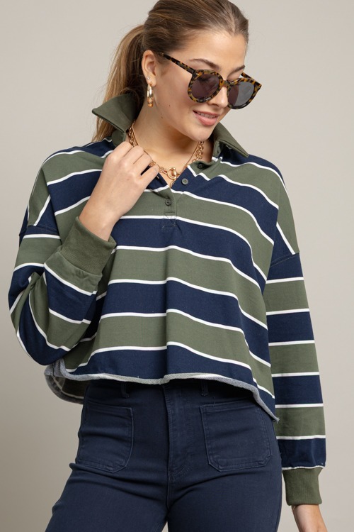 Stripe Polo Top, Olive Navy - 1007-8p.jpg