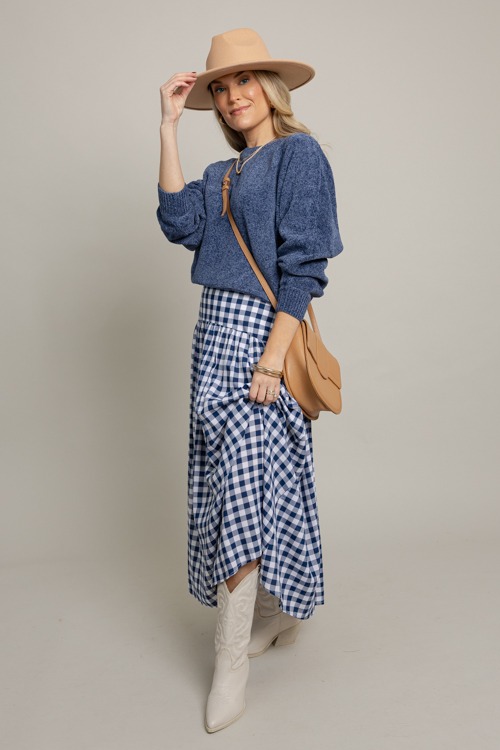 Gingham Check Maxi Skirt, Navy - 1007-93h.jpg