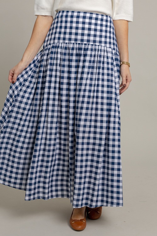 Gingham Check Maxi Skirt, Navy
