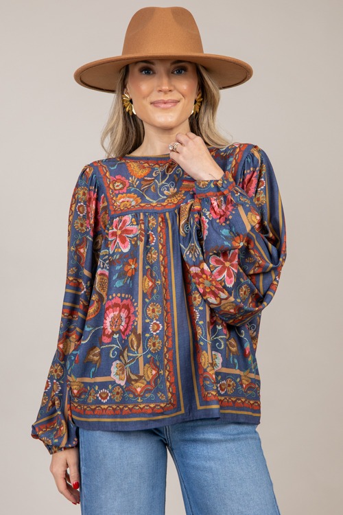 Floral Print Top, Denim Blue - 1008-114.jpg