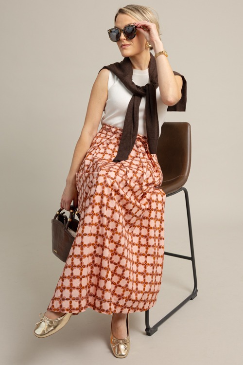 Printed Tie Belt Maxi Skirt
