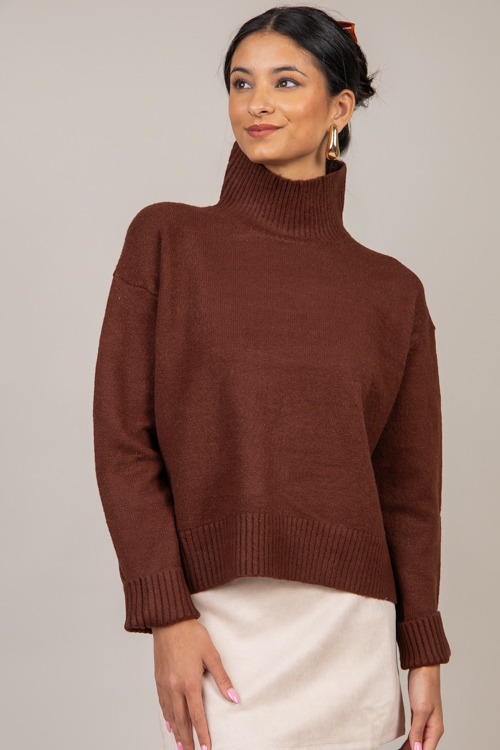 Kyla Mock Neck Sweater, Brown