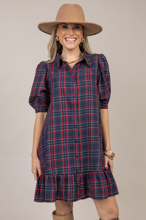 Chapman Plaid Dress, Navy Multi