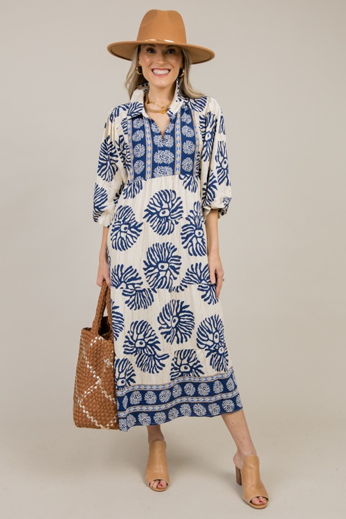 Border Print Midi, Navy