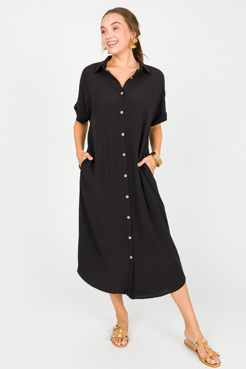 Bonnie Shirt Dress Maxi, Black