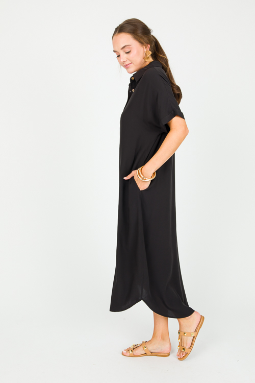 Bonnie Shirt Dress Maxi, Black