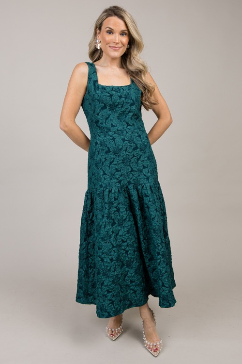 Textured Flowers Midi, Dark Green