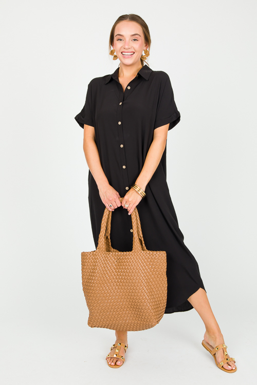 Bonnie Shirt Dress Maxi, Black