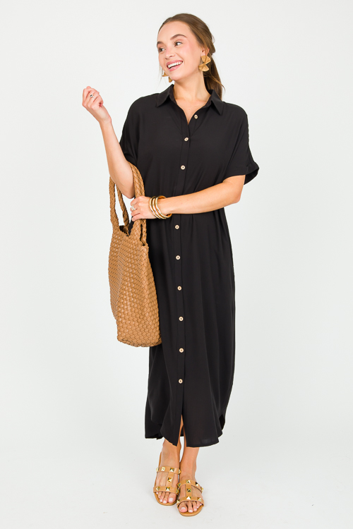 Bonnie Shirt Dress Maxi, Black