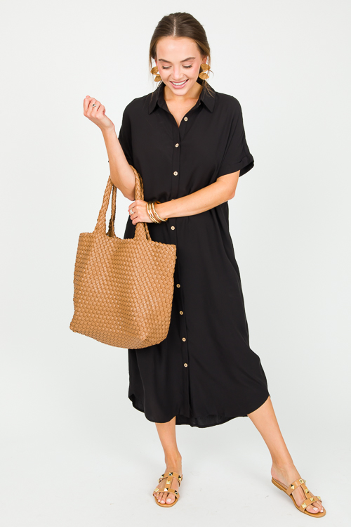 Bonnie Shirt Dress Maxi, Black