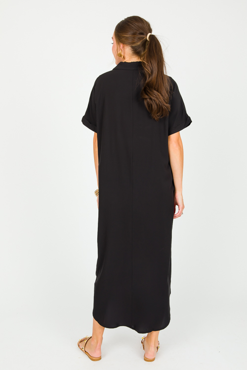 Bonnie Shirt Dress Maxi, Black