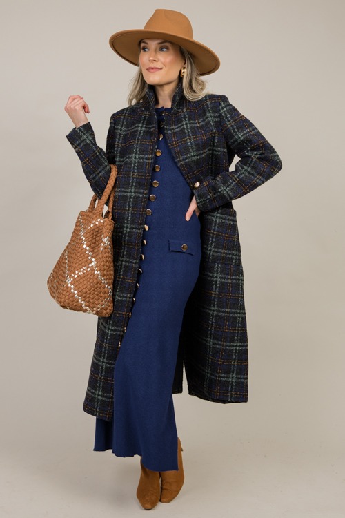 Winter Wonderland Plaid Coat, Blue