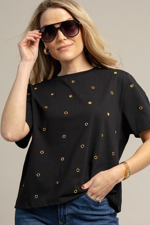 Gold Grommet Tee, Black