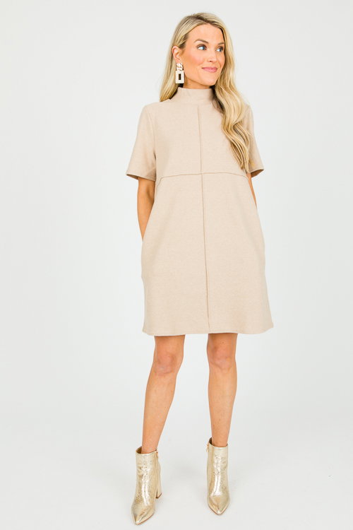 beige shift dress with sleeves TEXTURED SATIN SHIRT DRESS main image 1
