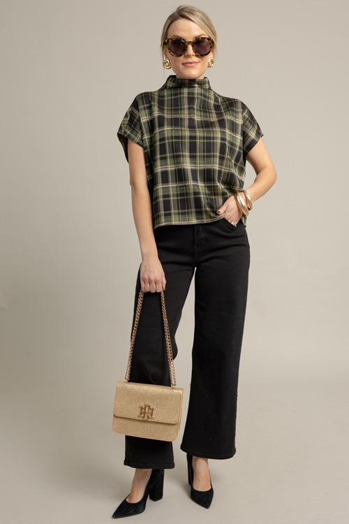 Plaid Mock Neck Top, Green