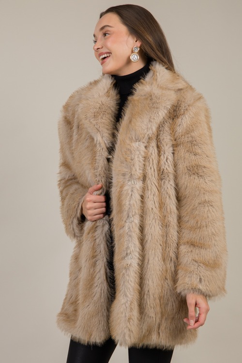 Material Girl Fur Coat, Taupe