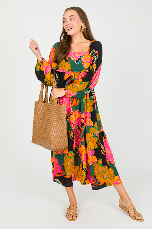 Bold Black Floral Midi