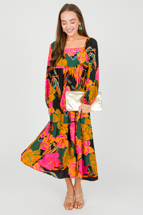 Bold Black Floral Midi