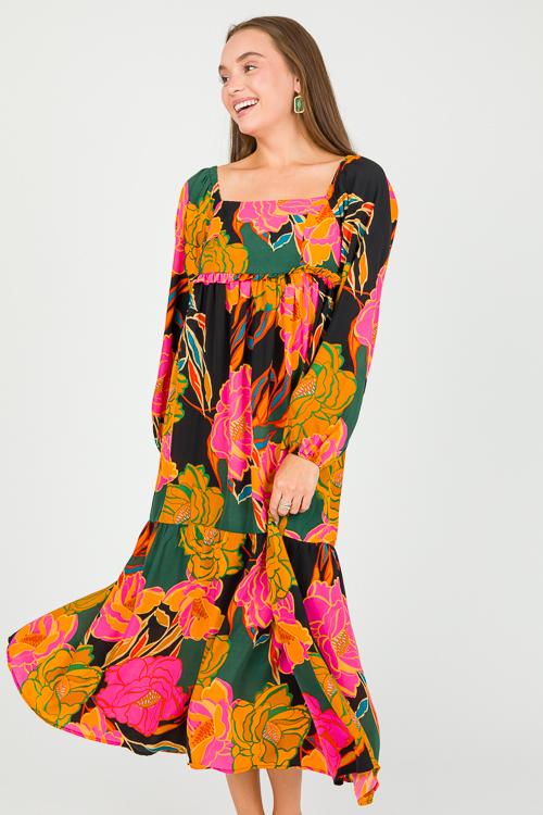Bold Black Floral Midi