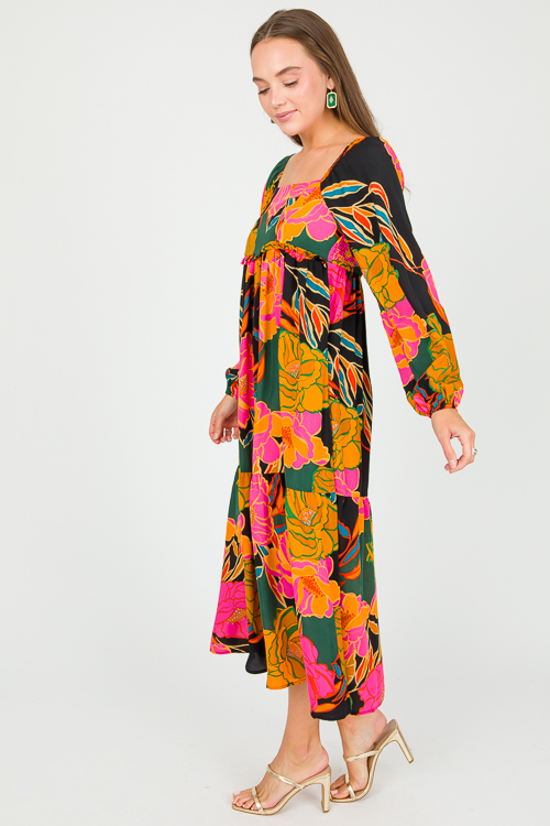 Bold Black Floral Midi