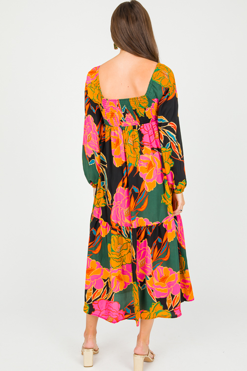 Bold Black Floral Midi