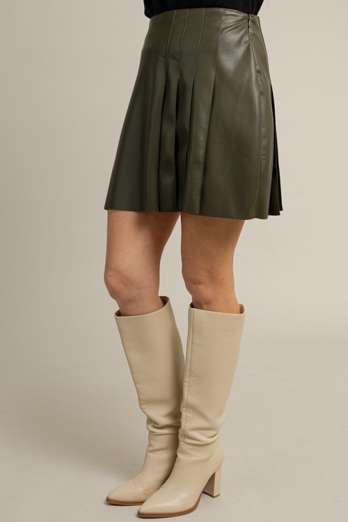 Pleated Leather Skirt, Olive - 1009-71h.jpg