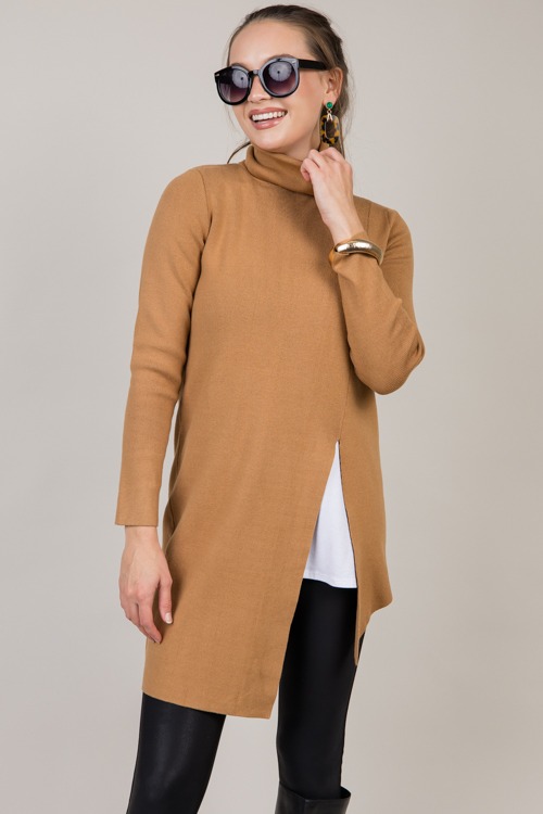 Asymmetric Hem Slit Sweater, Camel - 1009-72.jpg