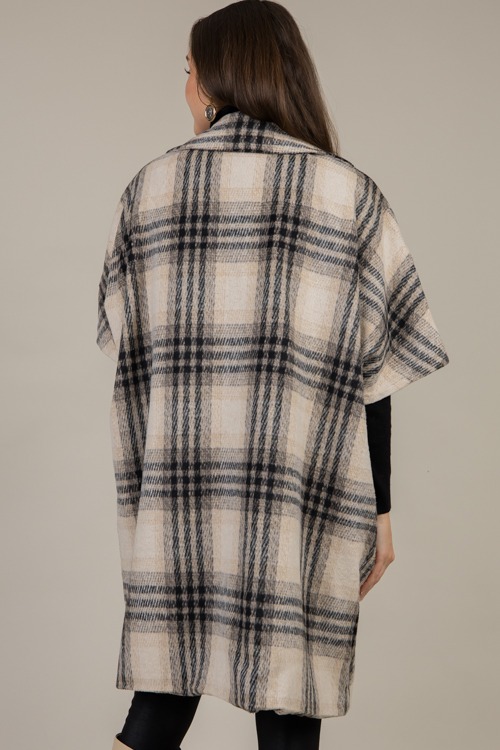 Short Sleeve Plaid Coat, Taupe - 1009-85.jpg