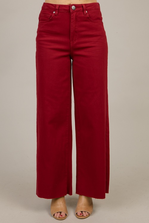 Raw Hem Wide Leg Pants, Garnet