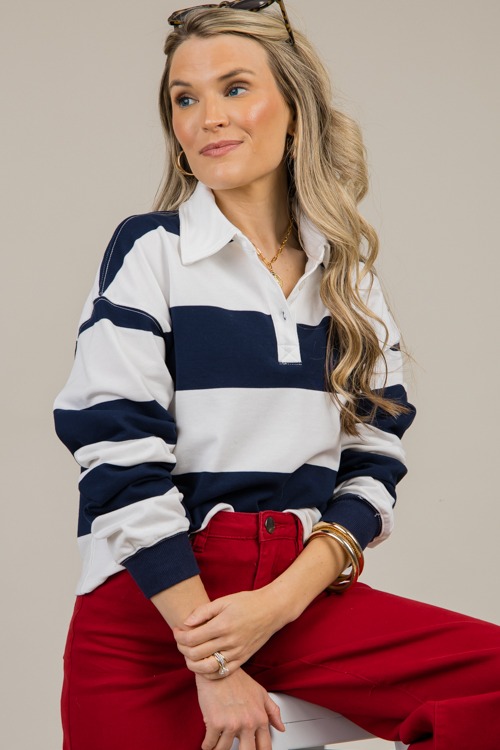 Erin Stripe Collared Top, Navy