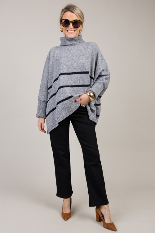 Annie Stripe Sweater, Heather Grey