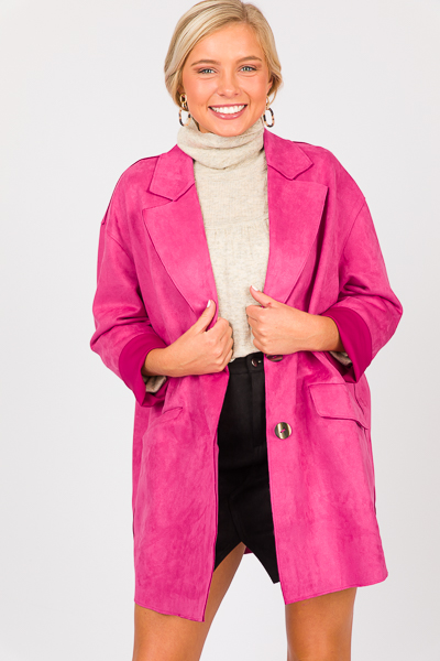 Suede Lapel Collar Jacket, Hot Pink