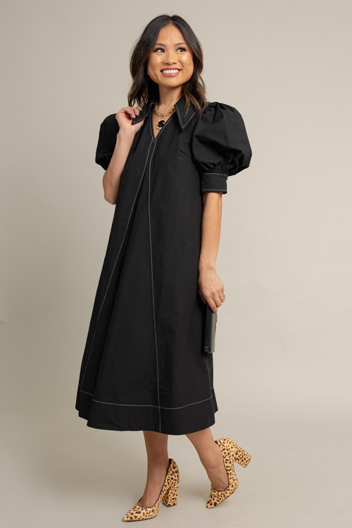 Contrast Stitch Midi, Black